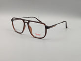 Dark Brown Browline Rectangular Eyeglasses with Black & Gold Temple Detail
