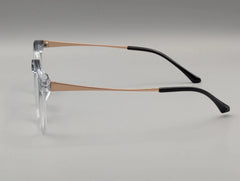 Crystal Clear Square Eyeglasses with Gold Metal Arms & Black Temple Tips