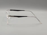 Crystal Clear Rectangular Eyeglasses with Black Temple Arms & Textured Metal Detail