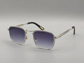 Silver Metal Square Sunglasses with Purple Gradient Lenses