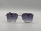 Silver Metal Square Sunglasses with Purple Gradient Lenses