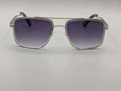 Silver Metal Square Sunglasses with Purple Gradient Lenses