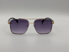 Elegant Gold & Black Square Sunglasses with Purple Gradient Lenses