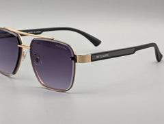 Elegant Gold & Black Square Sunglasses with Purple Gradient Lenses