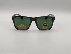 Classic Black Square Sunglasses with Green UV400 Lenses
