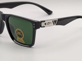 Classic Black Square Sunglasses with Green UV400 Lenses