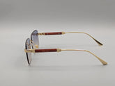 Rimless Gradient Blue Sunglasses with Gold & Wood-Style Temples