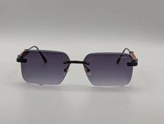 Rimless Gradient Purple Sunglasses with Black & Wood-Style Temples
