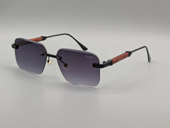 Rimless Gradient Purple Sunglasses with Black & Wood-Style Temples