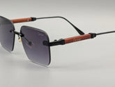 Rimless Gradient Purple Sunglasses with Black & Wood-Style Temples