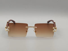 Luxury Brown Gradient Rimless Sunglasses – Gold-Tone Statement Eyewear