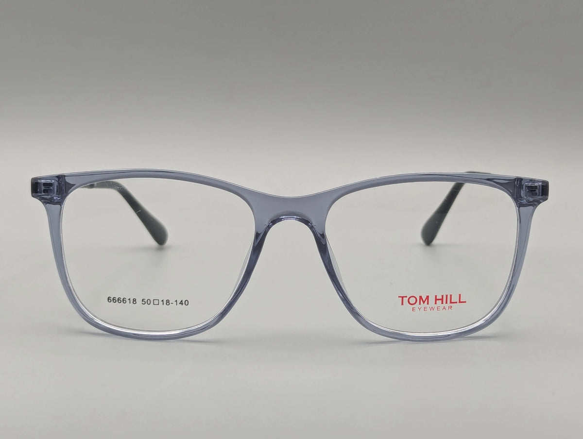 Crystal Blue Rectangular Eyeglasses with Black Temple Detailing