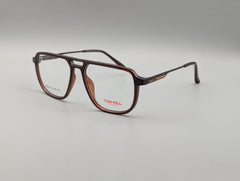 Dark Brown Browline Rectangular Eyeglasses with Black & Gold Temple Detail