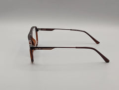 Dark Brown Browline Rectangular Eyeglasses with Black & Gold Temple Detail