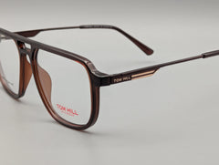 Dark Brown Browline Rectangular Eyeglasses with Black & Gold Temple Detail