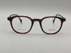 Dark Brown Rectangular Eyeglasses with Gold Temple Accent