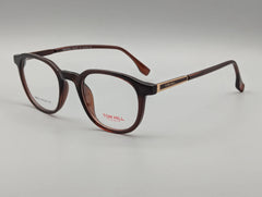 Dark Brown Rectangular Eyeglasses with Gold Temple Accent