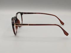 Dark Brown Rectangular Eyeglasses with Gold Temple Accent