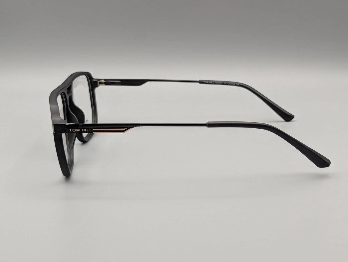 Classic Black Rectangular Eyeglasses with Modern Browline Frame & Slim Metal Arms