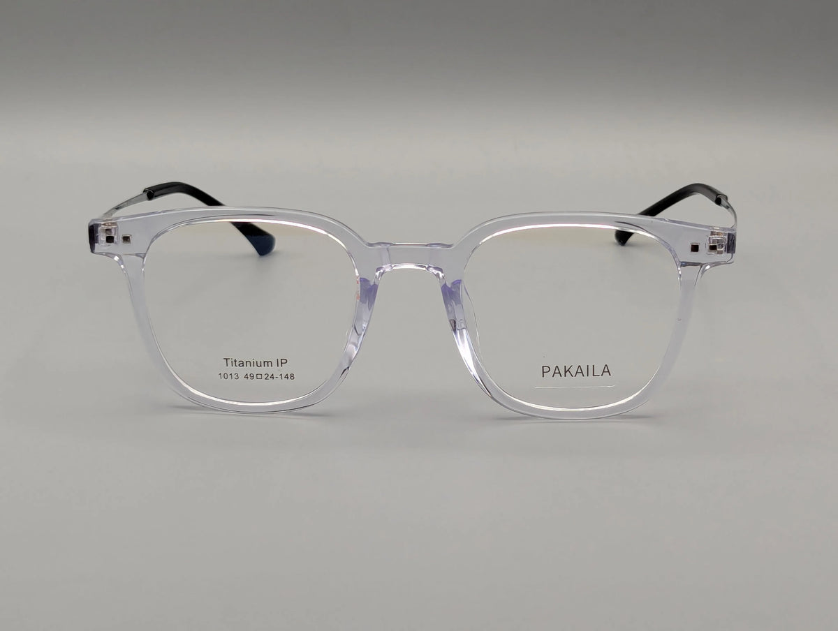 Crystal Clear Square Eyeglasses with Slim Metal Arms & Black Temple Tips