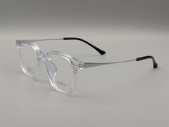 Crystal Clear Square Eyeglasses with Slim Metal Arms & Black Temple Tips