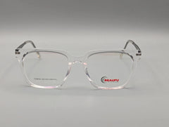 Crystal Clear Rectangular Eyeglasses with Black Temple Arms & Textured Metal Detail