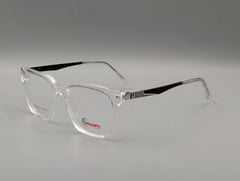 Crystal Clear Rectangular Eyeglasses with Black Temple Arms & Textured Metal Detail