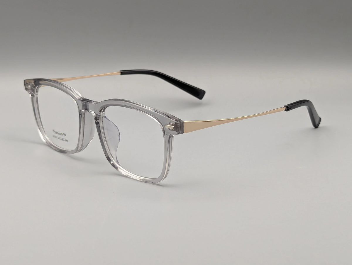 Clear Transparent Rectangular Eyeglasses with Gold & Black Temple Arms