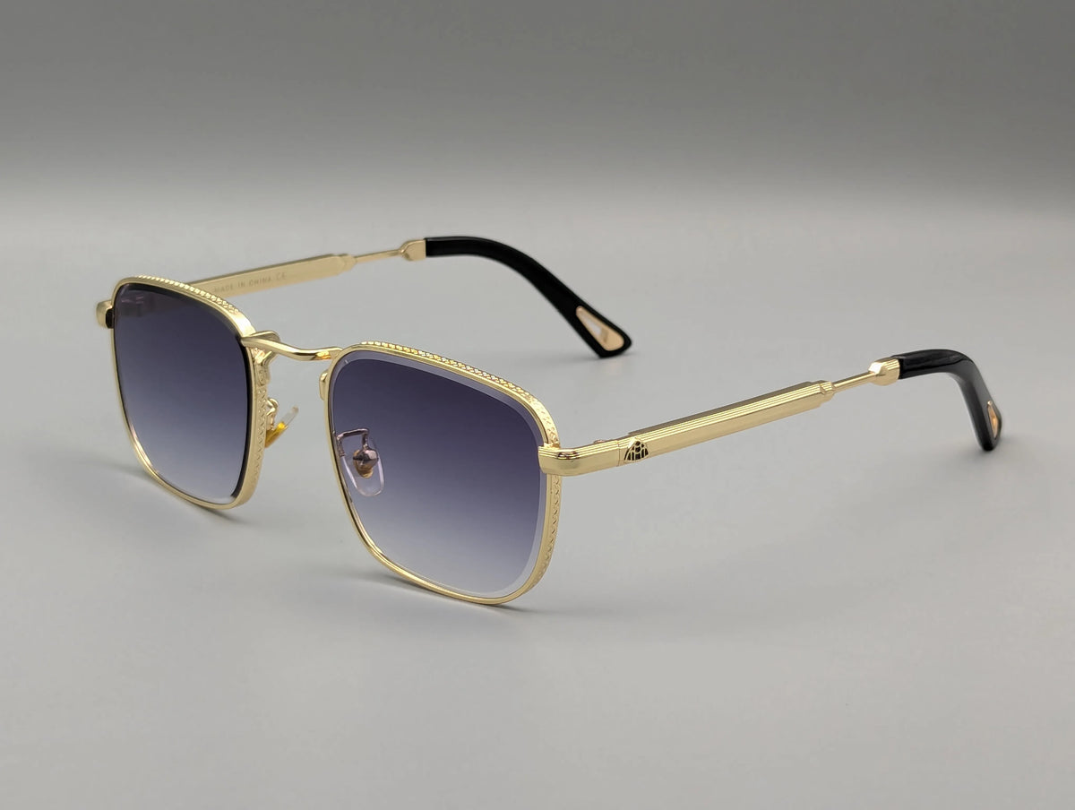 Gold Metal Square Sunglasses with Purple Gradient Lenses