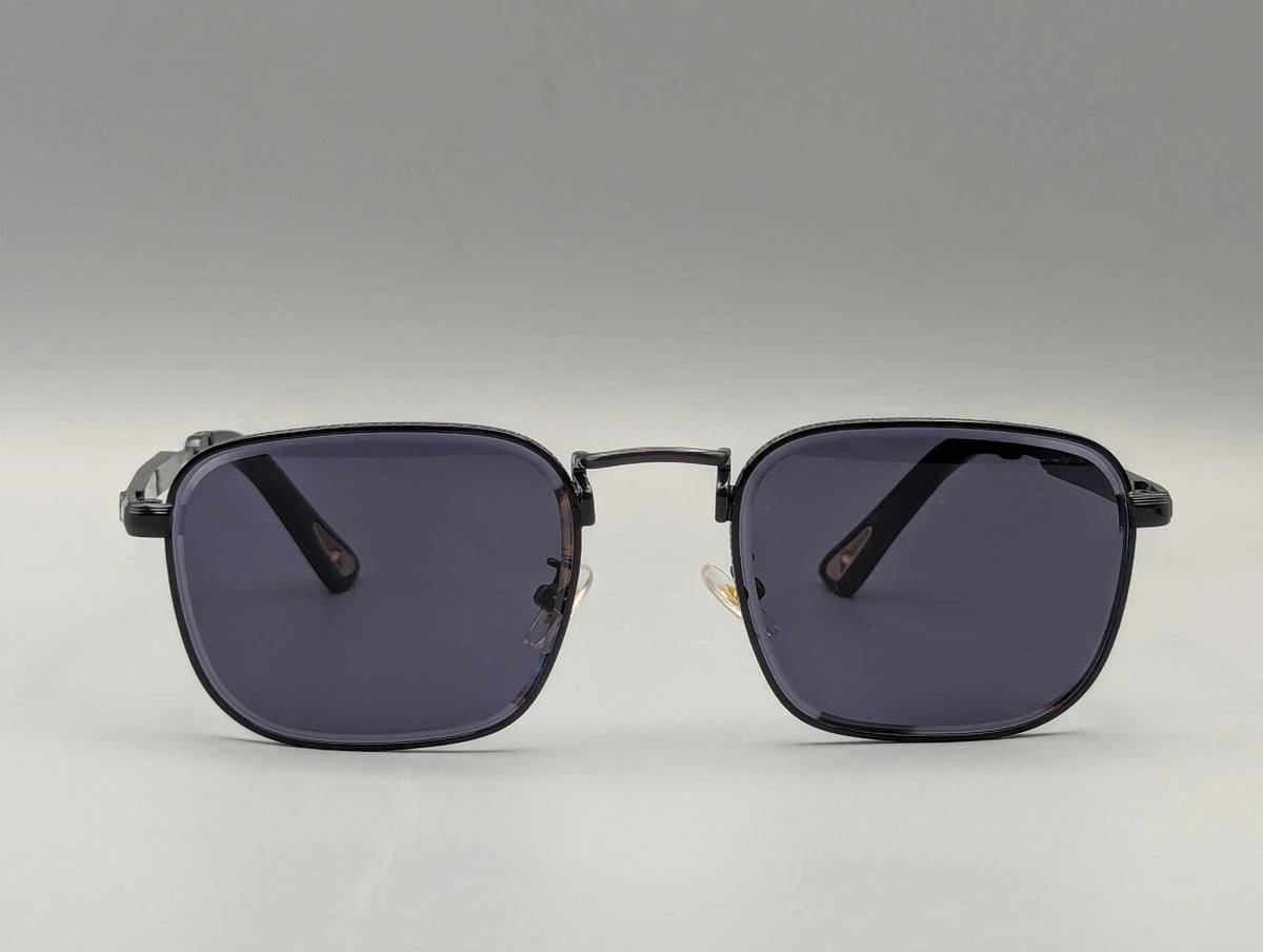 Black Metal Square Sunglasses with Dark Smoke Lenses