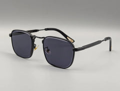 Black Metal Square Sunglasses with Dark Smoke Lenses