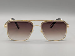Gold Metal Square Sunglasses with Brown Gradient Lenses