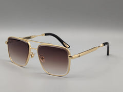 Gold Metal Square Sunglasses with Brown Gradient Lenses