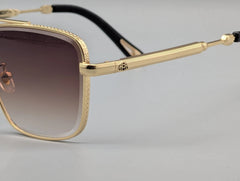 Gold Metal Square Sunglasses with Brown Gradient Lenses