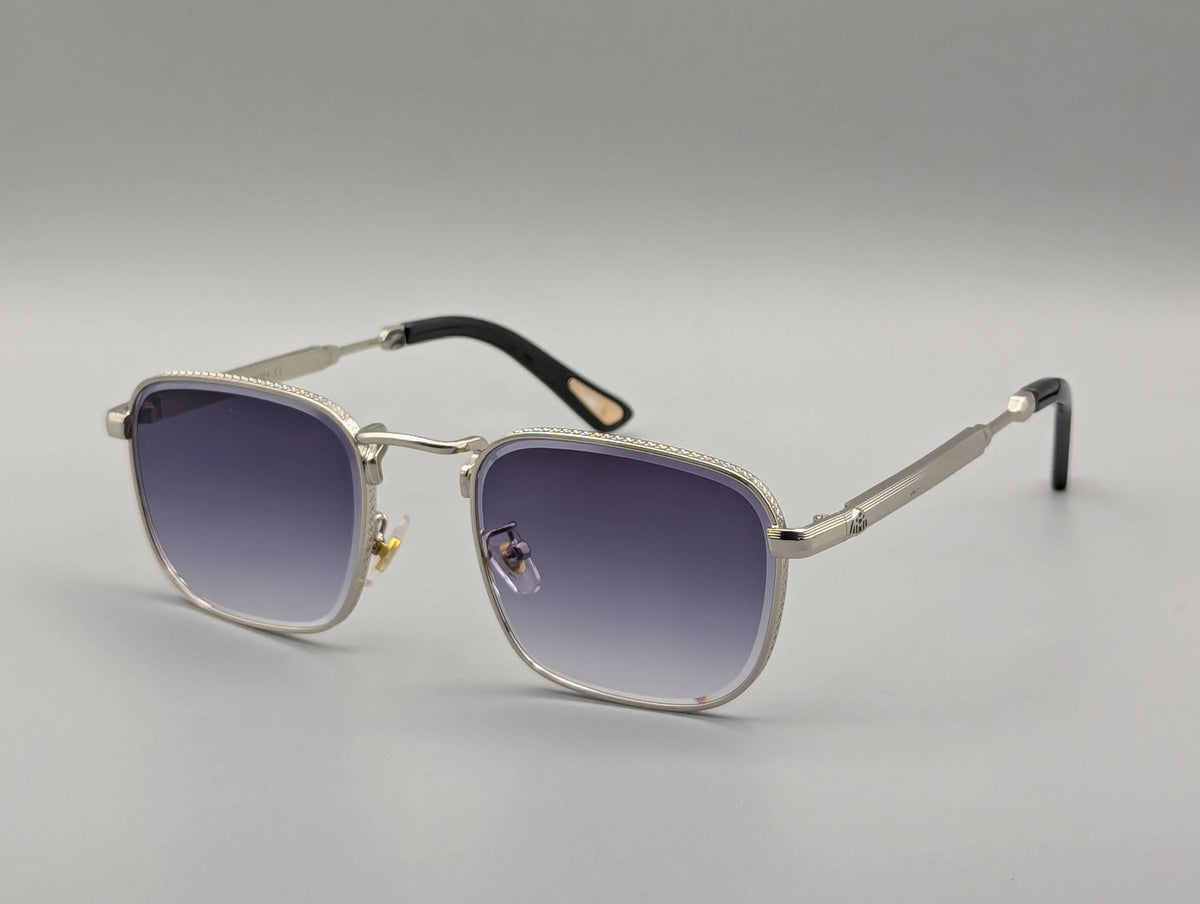 Silver Metal Square Sunglasses with Purple Gradient Lenses