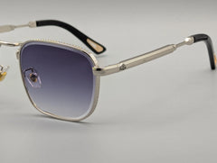 Silver Metal Square Sunglasses with Purple Gradient Lenses