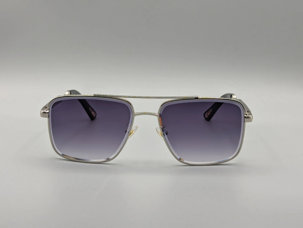 Silver Metal Square Sunglasses with Purple Gradient Lenses