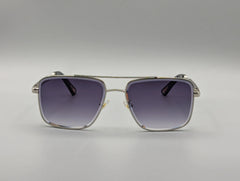 Silver Metal Square Sunglasses with Purple Gradient Lenses