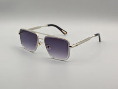 Silver Metal Square Sunglasses with Purple Gradient Lenses