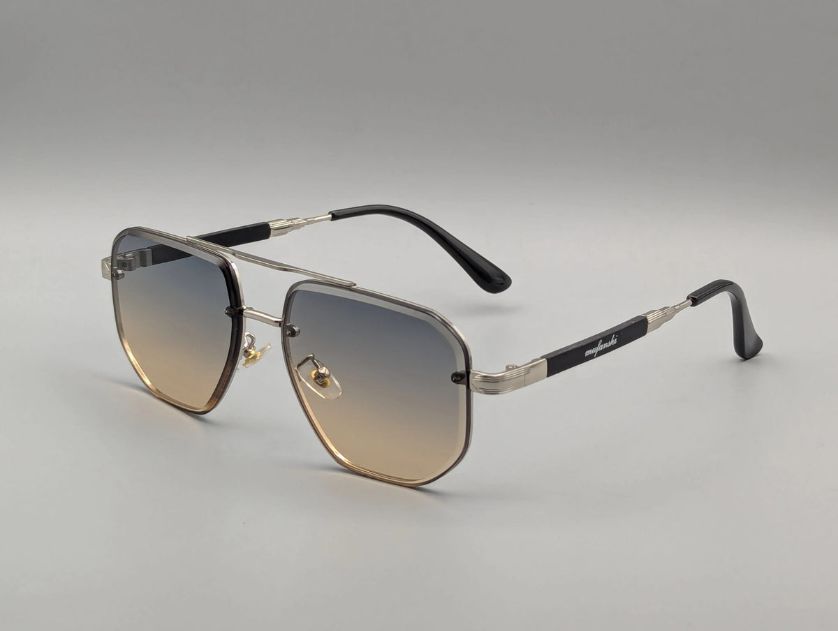 Silver Metal Frame Sunglasses with Black-to-Brown Gradient Lenses