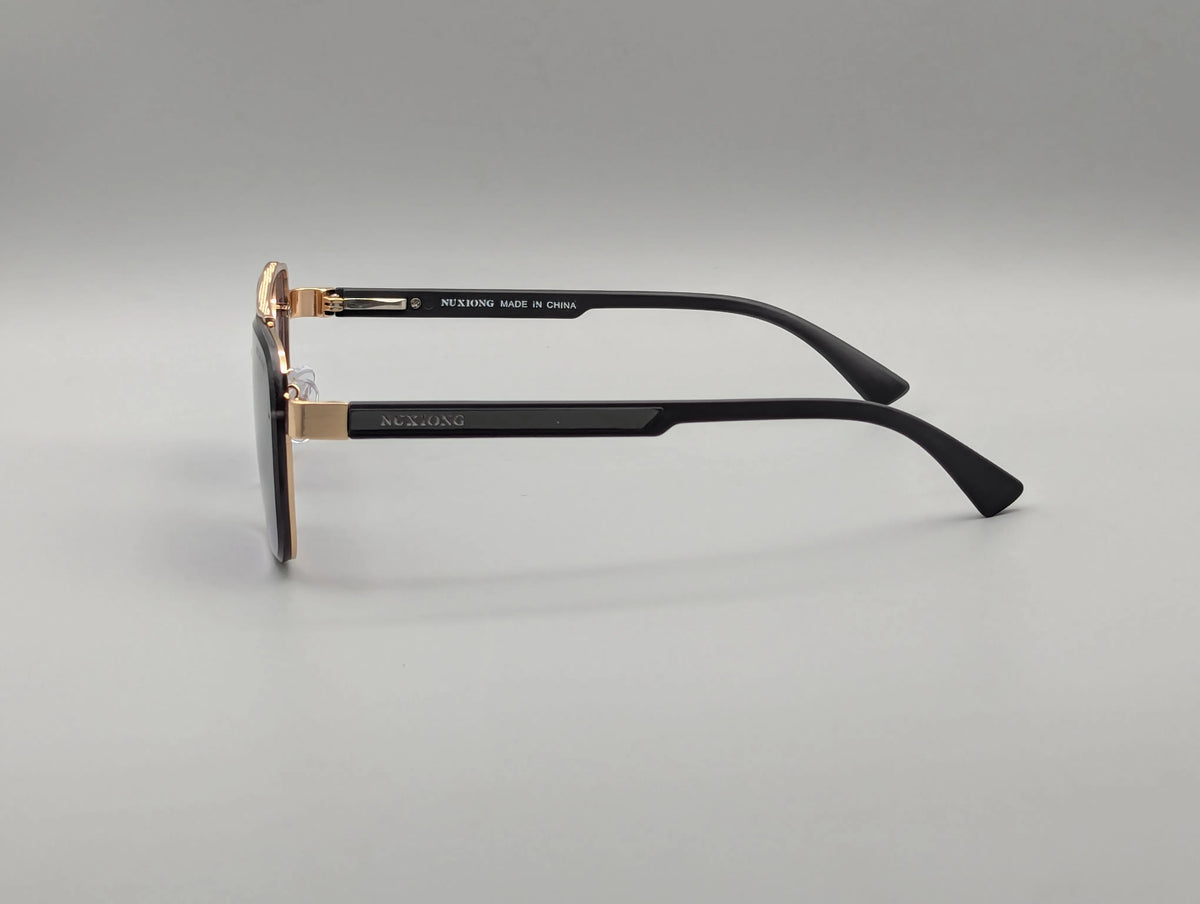 Elegant Gold & Black Square Sunglasses with Purple Gradient Lenses