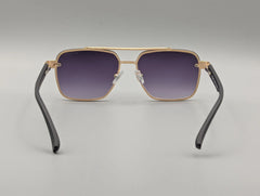 Elegant Gold & Black Square Sunglasses with Purple Gradient Lenses
