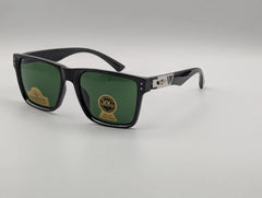 Classic Black Square Sunglasses with Green UV400 Lenses