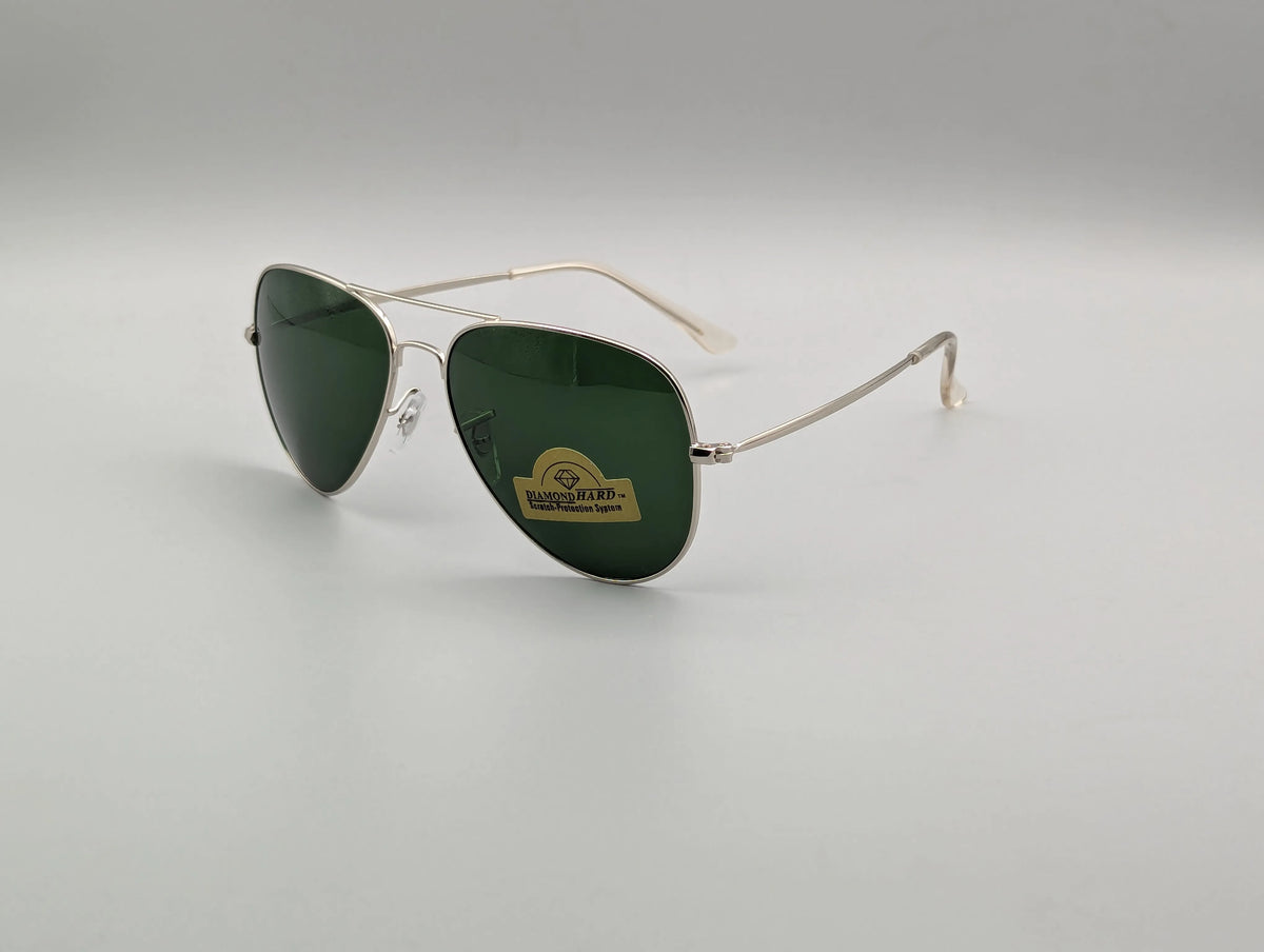 Classic Green Aviator Sunglasses with Silver Metal Frame