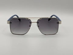 Modern Aviator Sunglasses with Gradient Smoke Lenses & Blue Temples