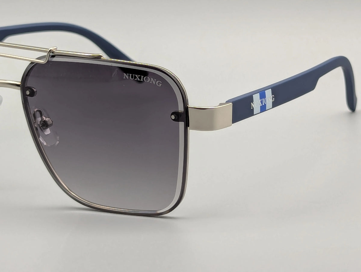 Modern Aviator Sunglasses with Gradient Smoke Lenses & Blue Temples