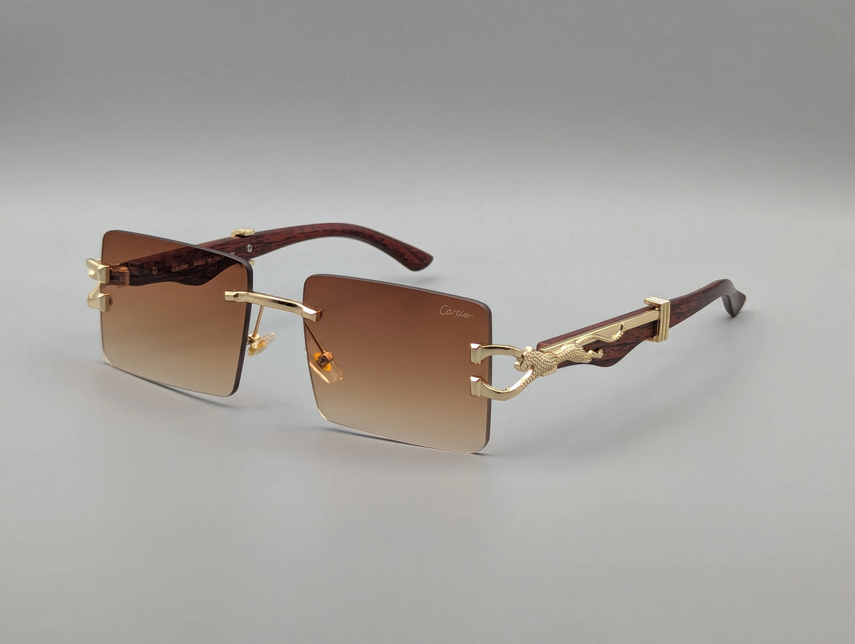 Luxury Brown Gradient Rimless Sunglasses – Gold-Tone Statement Eyewear