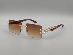 Luxury Brown Gradient Rimless Sunglasses – Gold-Tone Statement Eyewear