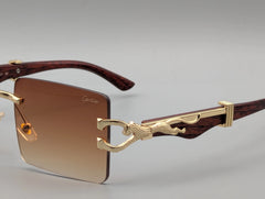 Luxury Brown Gradient Rimless Sunglasses – Gold-Tone Statement Eyewear